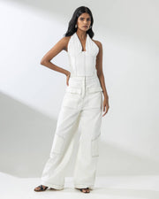 High Waist Utility Jeans - White
